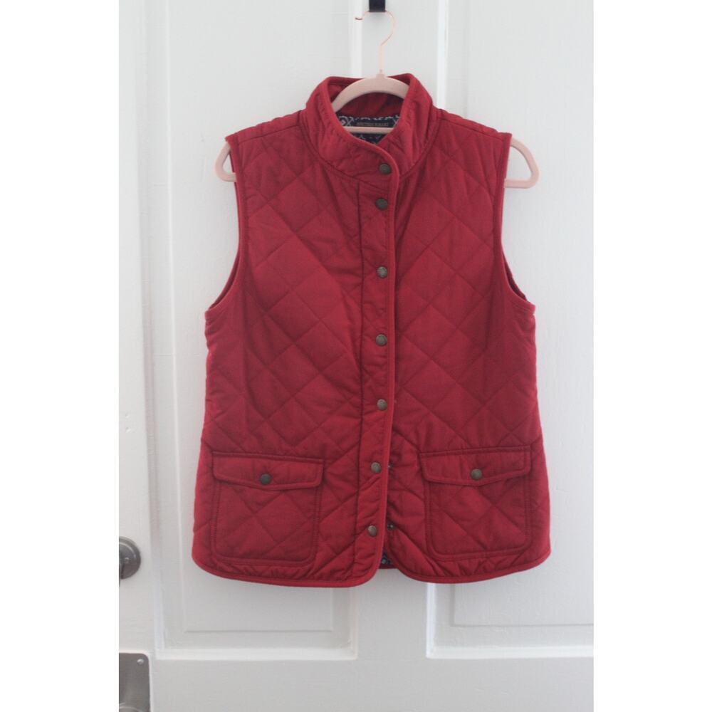 British Khaki Puffer Vest Jacket Women's Size Medium Red Insulated Zip